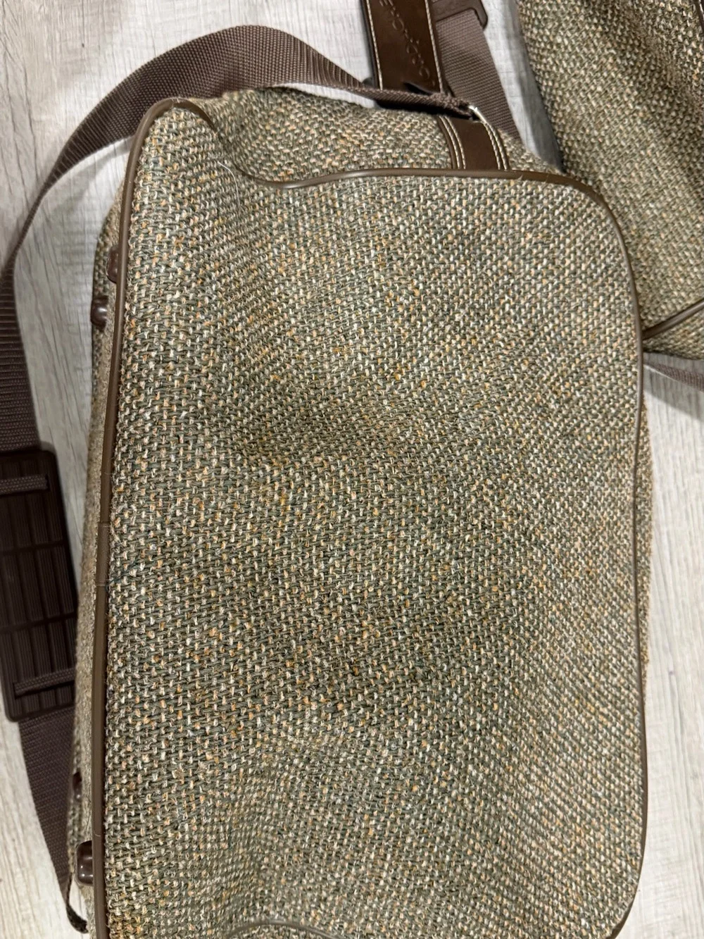 Jordache Brown Tweed Duffel Bag with Dark Brown Trim